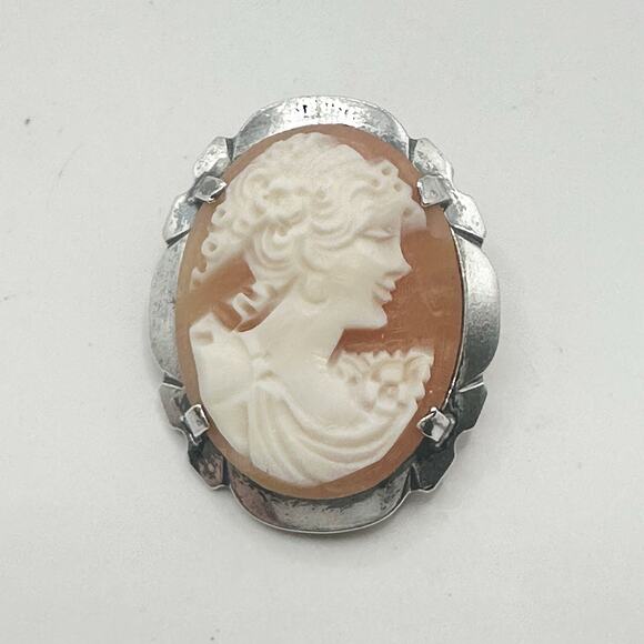 Cameo Sterling Silver Brooch Pin Victorian Ladies Head Profile Vintage Jewelry - Picture 8 of 12